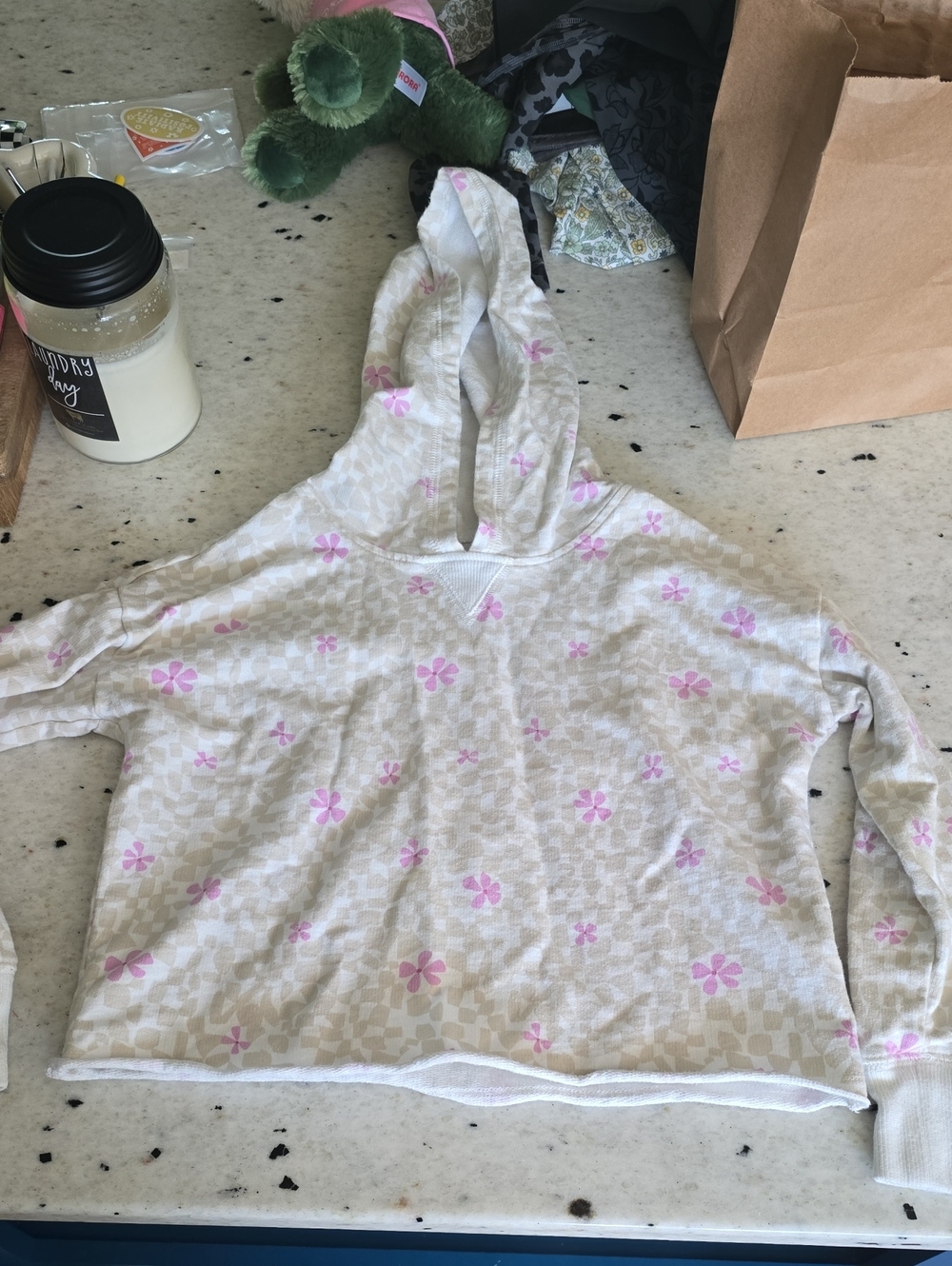 OshKosh B'gosh Cream Hoodie Sweater with Pink Floral Print
